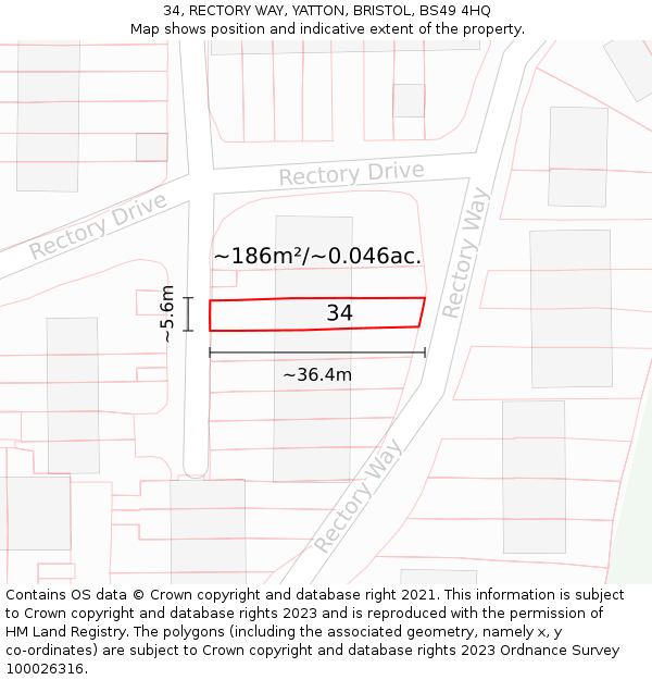 34, RECTORY WAY, YATTON, BRISTOL, BS49 4HQ: Plot and title map