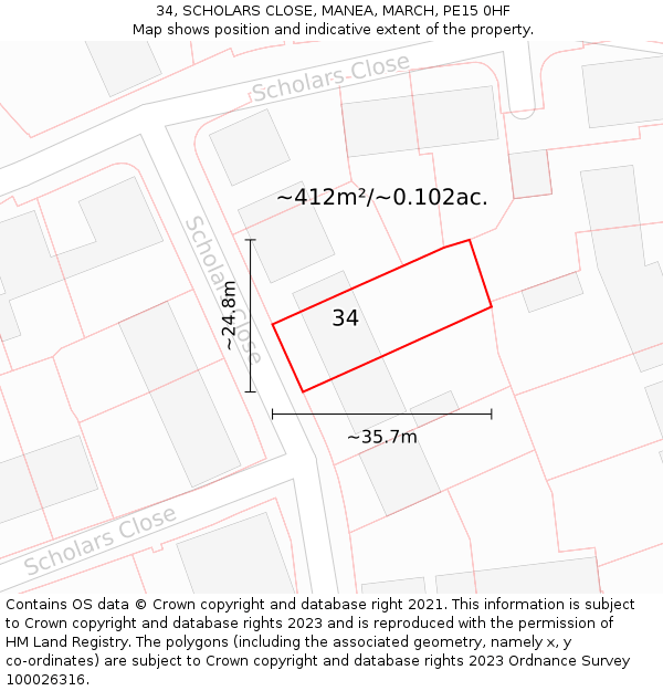 34, SCHOLARS CLOSE, MANEA, MARCH, PE15 0HF: Plot and title map