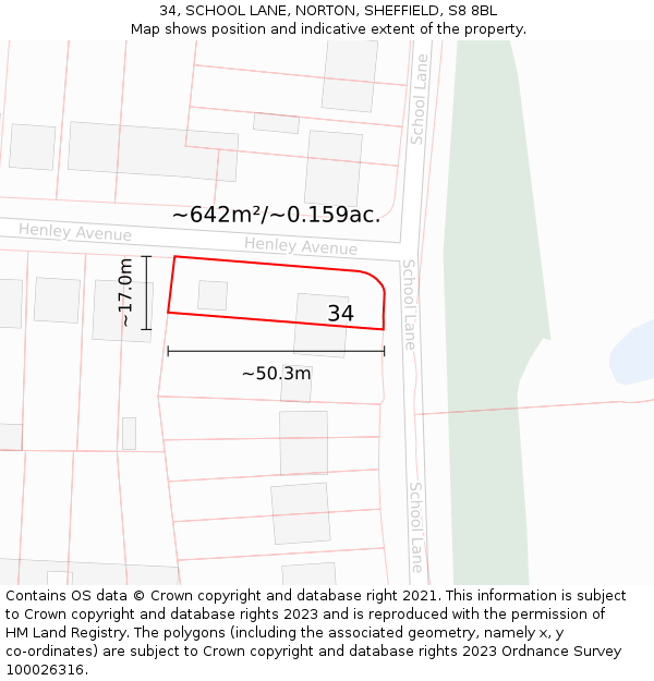 34, SCHOOL LANE, NORTON, SHEFFIELD, S8 8BL: Plot and title map