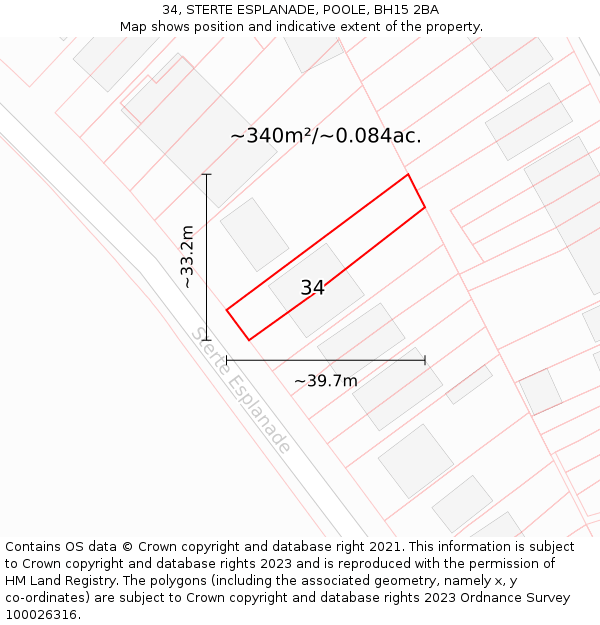 34, STERTE ESPLANADE, POOLE, BH15 2BA: Plot and title map