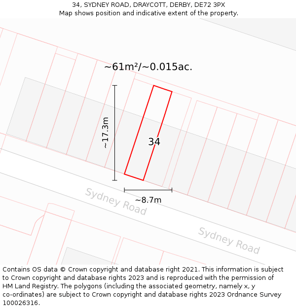 34, SYDNEY ROAD, DRAYCOTT, DERBY, DE72 3PX: Plot and title map