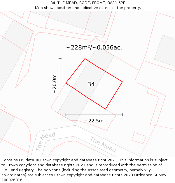 34, THE MEAD, RODE, FROME, BA11 6PF: Plot and title map