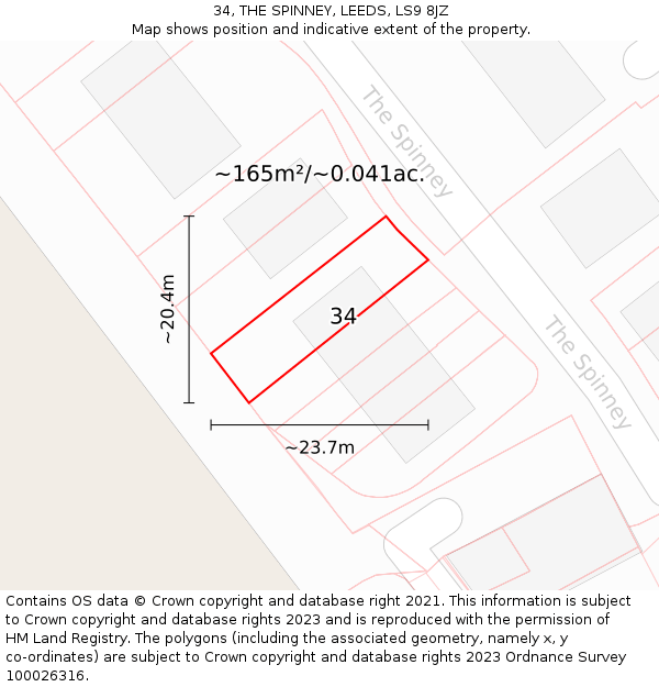 34, THE SPINNEY, LEEDS, LS9 8JZ: Plot and title map