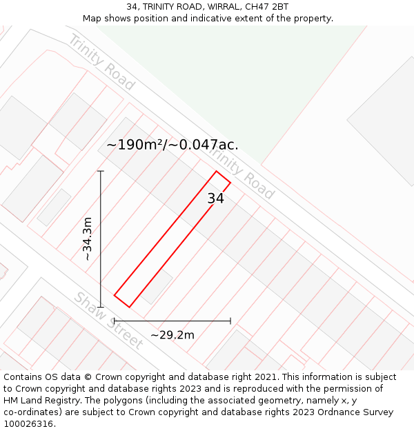 34, TRINITY ROAD, WIRRAL, CH47 2BT: Plot and title map