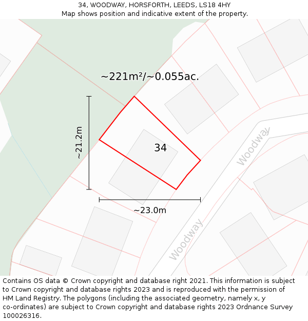 34, WOODWAY, HORSFORTH, LEEDS, LS18 4HY: Plot and title map