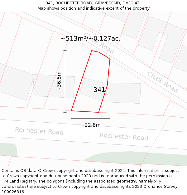 341, ROCHESTER ROAD, GRAVESEND, DA12 4TH: Plot and title map