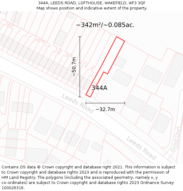 344A, LEEDS ROAD, LOFTHOUSE, WAKEFIELD, WF3 3QF: Plot and title map