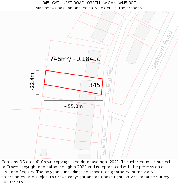 345, GATHURST ROAD, ORRELL, WIGAN, WN5 8QE: Plot and title map