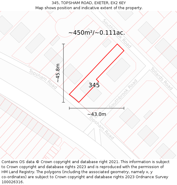 345, TOPSHAM ROAD, EXETER, EX2 6EY: Plot and title map