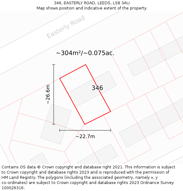 346, EASTERLY ROAD, LEEDS, LS8 3AU: Plot and title map