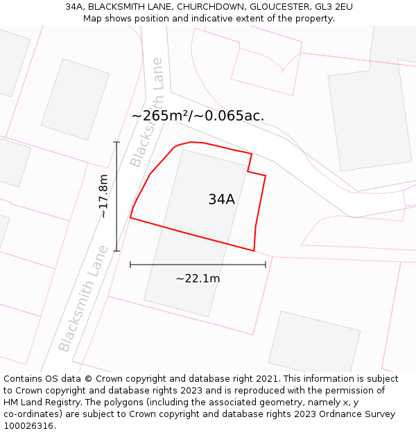 34A, BLACKSMITH LANE, CHURCHDOWN, GLOUCESTER, GL3 2EU: Plot and title map