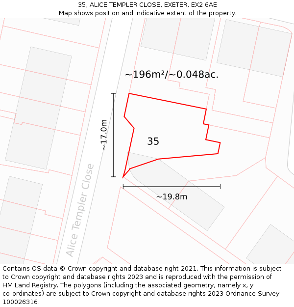 35, ALICE TEMPLER CLOSE, EXETER, EX2 6AE: Plot and title map