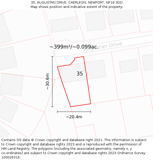 35, AUGUSTAN DRIVE, CAERLEON, NEWPORT, NP18 3DD: Plot and title map
