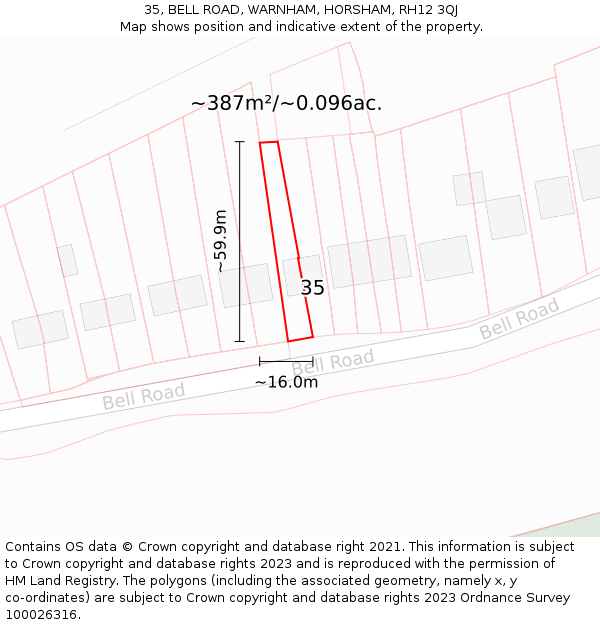 35, BELL ROAD, WARNHAM, HORSHAM, RH12 3QJ: Plot and title map