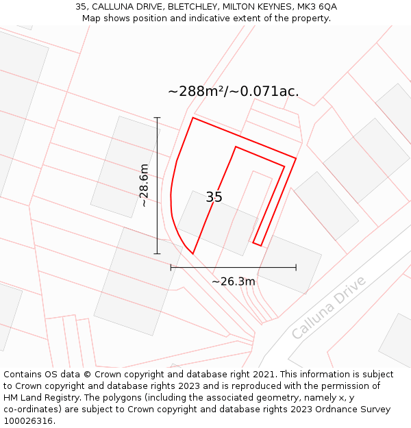 35, CALLUNA DRIVE, BLETCHLEY, MILTON KEYNES, MK3 6QA: Plot and title map