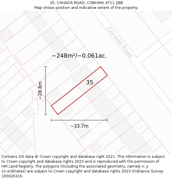 35, CANADA ROAD, COBHAM, KT11 2BB: Plot and title map