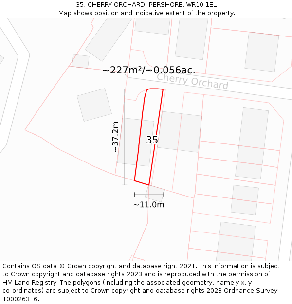 35, CHERRY ORCHARD, PERSHORE, WR10 1EL: Plot and title map