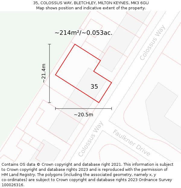 35, COLOSSUS WAY, BLETCHLEY, MILTON KEYNES, MK3 6GU: Plot and title map
