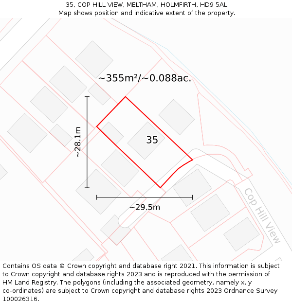35, COP HILL VIEW, MELTHAM, HOLMFIRTH, HD9 5AL: Plot and title map