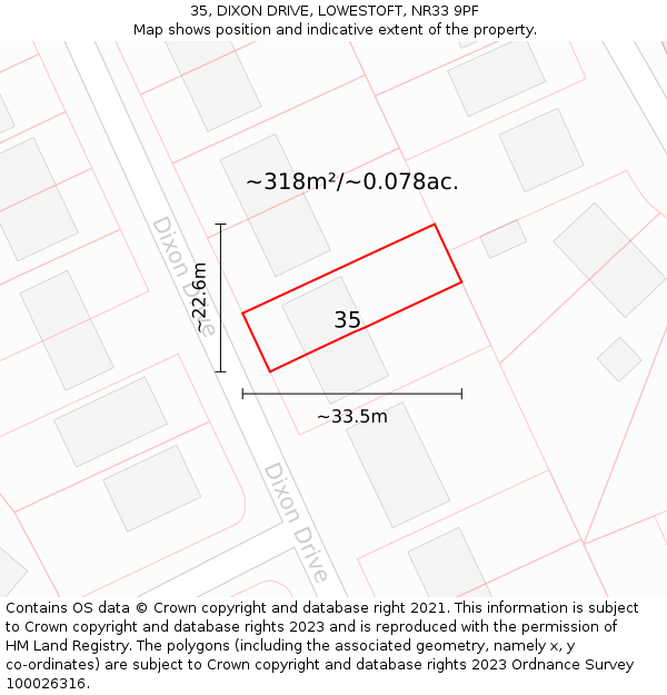 35, DIXON DRIVE, LOWESTOFT, NR33 9PF: Plot and title map