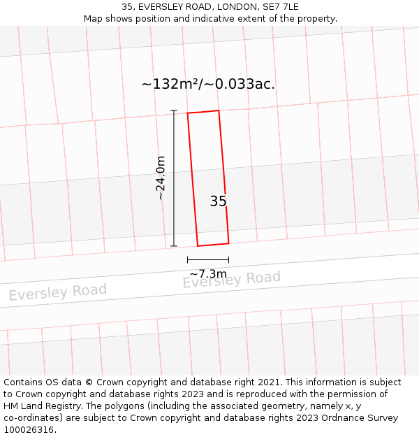 35, EVERSLEY ROAD, LONDON, SE7 7LE: Plot and title map