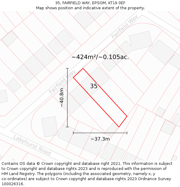 35, FAIRFIELD WAY, EPSOM, KT19 0EF: Plot and title map