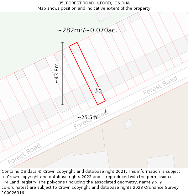 35, FOREST ROAD, ILFORD, IG6 3HA: Plot and title map