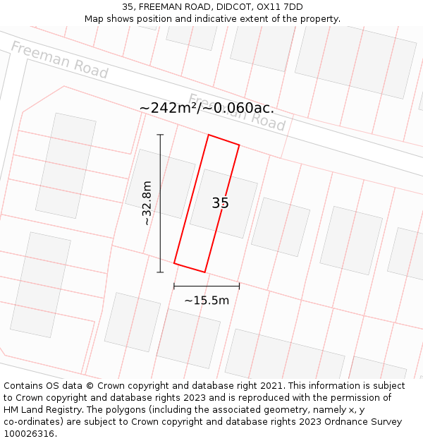 35, FREEMAN ROAD, DIDCOT, OX11 7DD: Plot and title map