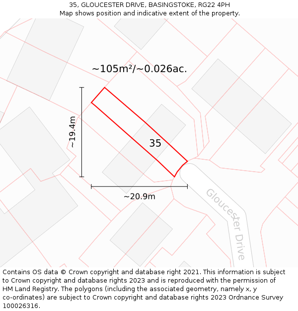 35, GLOUCESTER DRIVE, BASINGSTOKE, RG22 4PH: Plot and title map