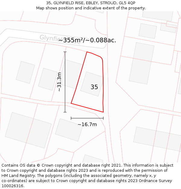 35, GLYNFIELD RISE, EBLEY, STROUD, GL5 4QP: Plot and title map