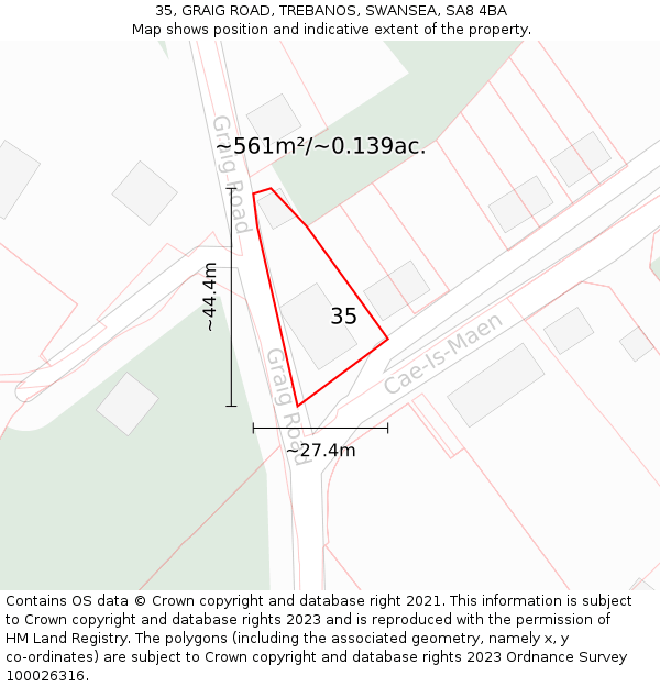 35, GRAIG ROAD, TREBANOS, SWANSEA, SA8 4BA: Plot and title map