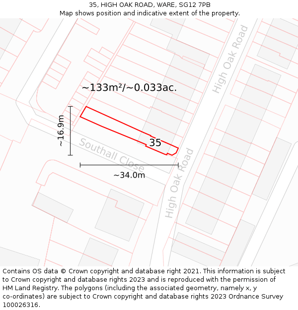 35, HIGH OAK ROAD, WARE, SG12 7PB: Plot and title map