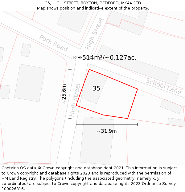 35, HIGH STREET, ROXTON, BEDFORD, MK44 3EB: Plot and title map