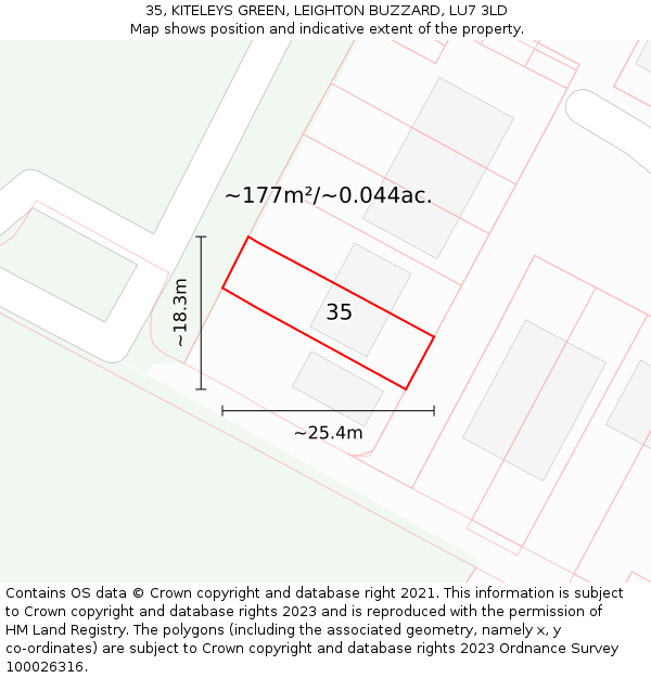 35, KITELEYS GREEN, LEIGHTON BUZZARD, LU7 3LD: Plot and title map