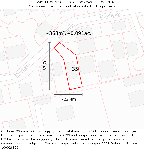 35, MAYFIELDS, SCAWTHORPE, DONCASTER, DN5 7UA: Plot and title map