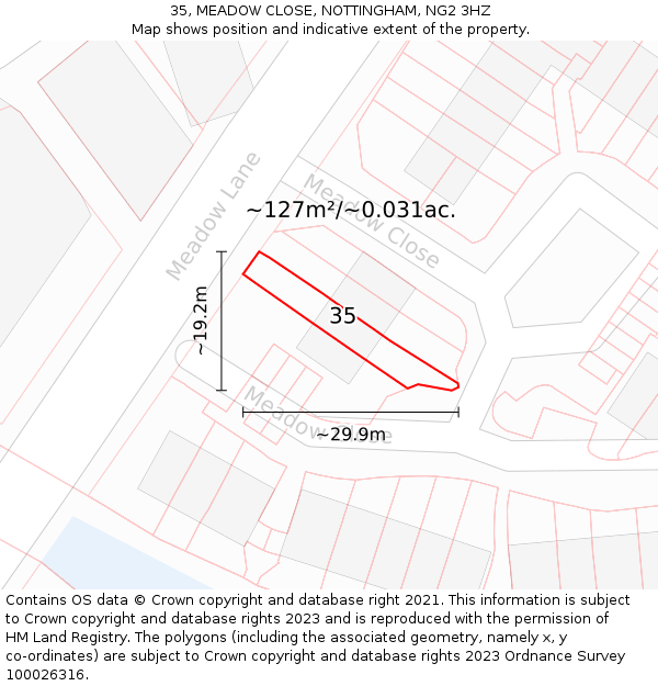 35, MEADOW CLOSE, NOTTINGHAM, NG2 3HZ: Plot and title map