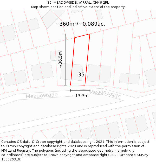 35, MEADOWSIDE, WIRRAL, CH46 2RL: Plot and title map