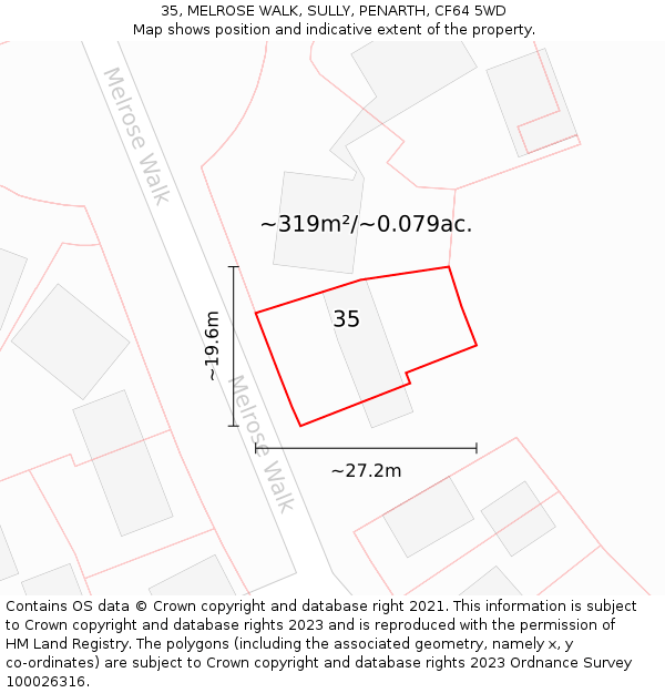35, MELROSE WALK, SULLY, PENARTH, CF64 5WD: Plot and title map