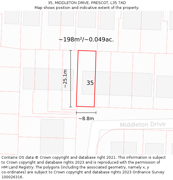 35, MIDDLETON DRIVE, PRESCOT, L35 7AD: Plot and title map