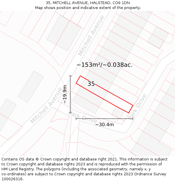 35, MITCHELL AVENUE, HALSTEAD, CO9 1DN: Plot and title map