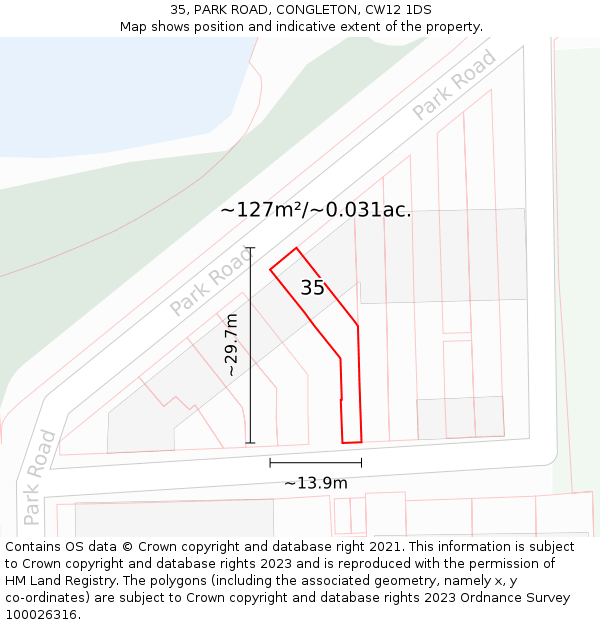 35, PARK ROAD, CONGLETON, CW12 1DS: Plot and title map