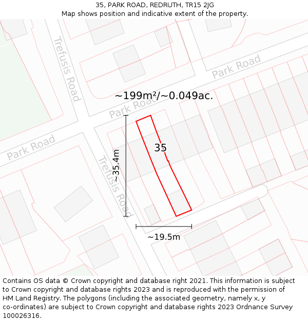 35, PARK ROAD, REDRUTH, TR15 2JG: Plot and title map