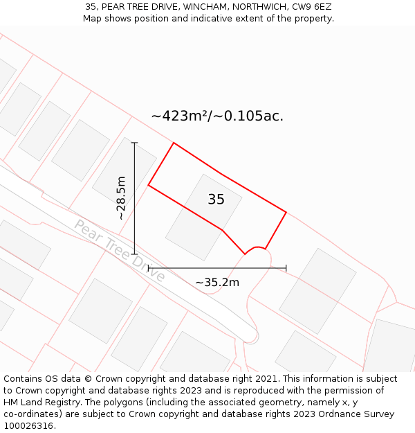 35, PEAR TREE DRIVE, WINCHAM, NORTHWICH, CW9 6EZ: Plot and title map