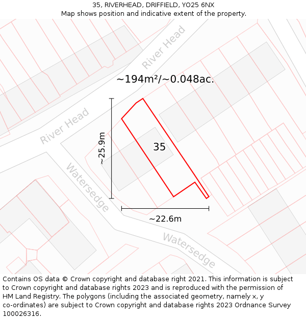 35, RIVERHEAD, DRIFFIELD, YO25 6NX: Plot and title map
