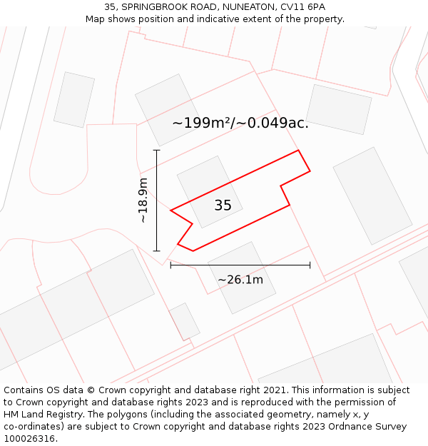35, SPRINGBROOK ROAD, NUNEATON, CV11 6PA: Plot and title map