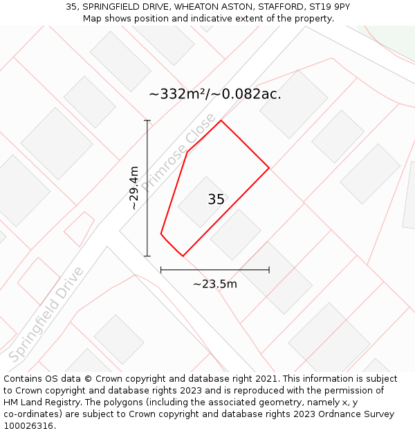 35, SPRINGFIELD DRIVE, WHEATON ASTON, STAFFORD, ST19 9PY: Plot and title map
