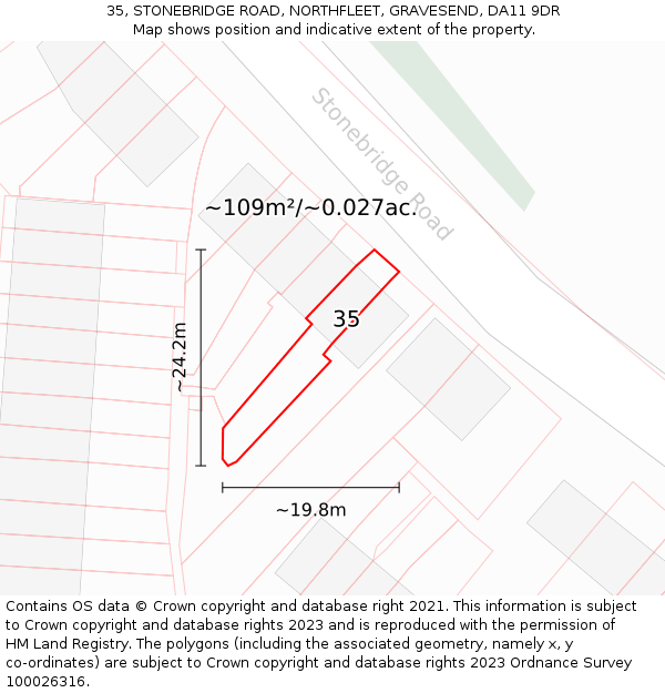 35, STONEBRIDGE ROAD, NORTHFLEET, GRAVESEND, DA11 9DR: Plot and title map