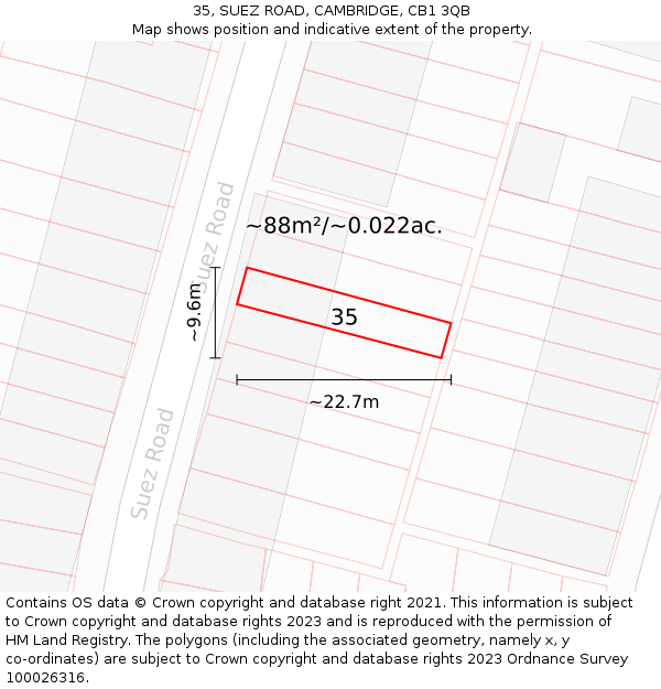 35, SUEZ ROAD, CAMBRIDGE, CB1 3QB: Plot and title map