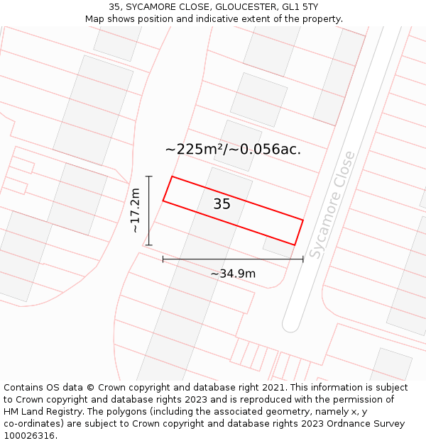 35, SYCAMORE CLOSE, GLOUCESTER, GL1 5TY: Plot and title map