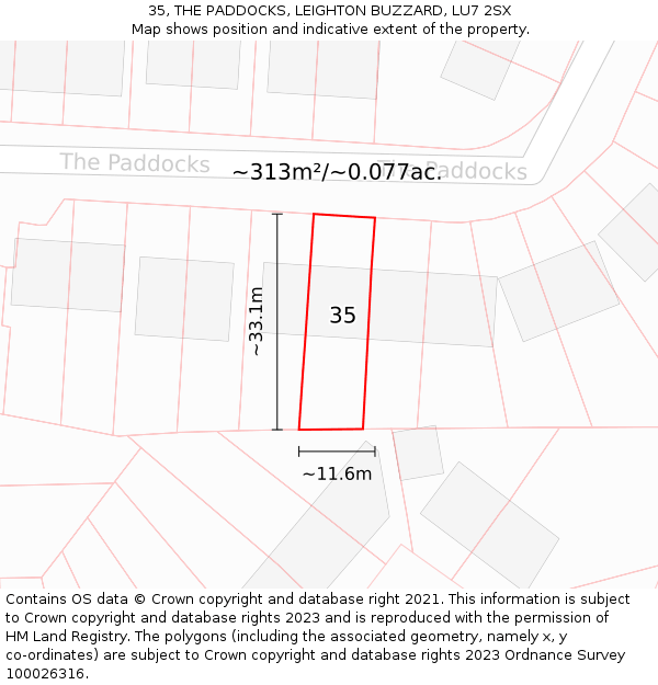 35, THE PADDOCKS, LEIGHTON BUZZARD, LU7 2SX: Plot and title map